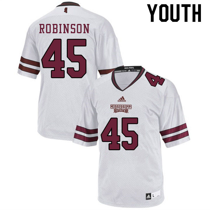 Youth #45 Devon Robinson Mississippi State Bulldogs College Football Jerseys Sale-White - Click Image to Close